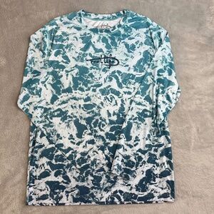 Men's Reel Life Long Sleeve UV Fishing Shirt Water Foam sz M Medium Teal & White